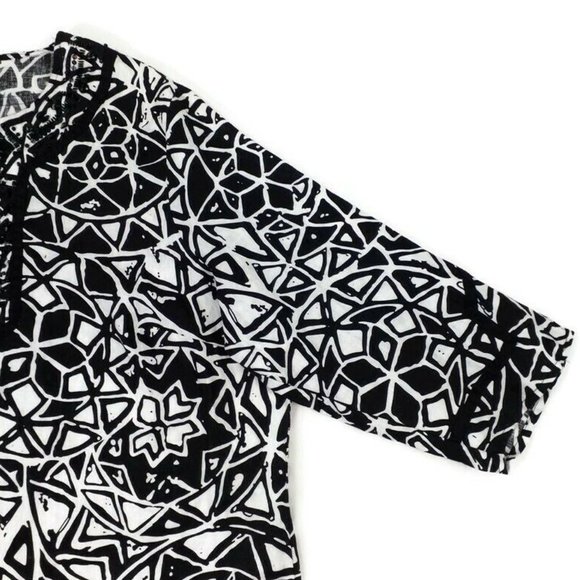 Style & Co Black White Tile Print 3/4 Sleeve 100% Linen Tunic Top Womens 24W NWT - Picture 5 of 13